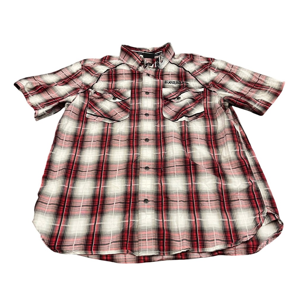 Harley-Davidson Button Up Shirt Mens Large Red Plaid Short Sleeve Embroidered